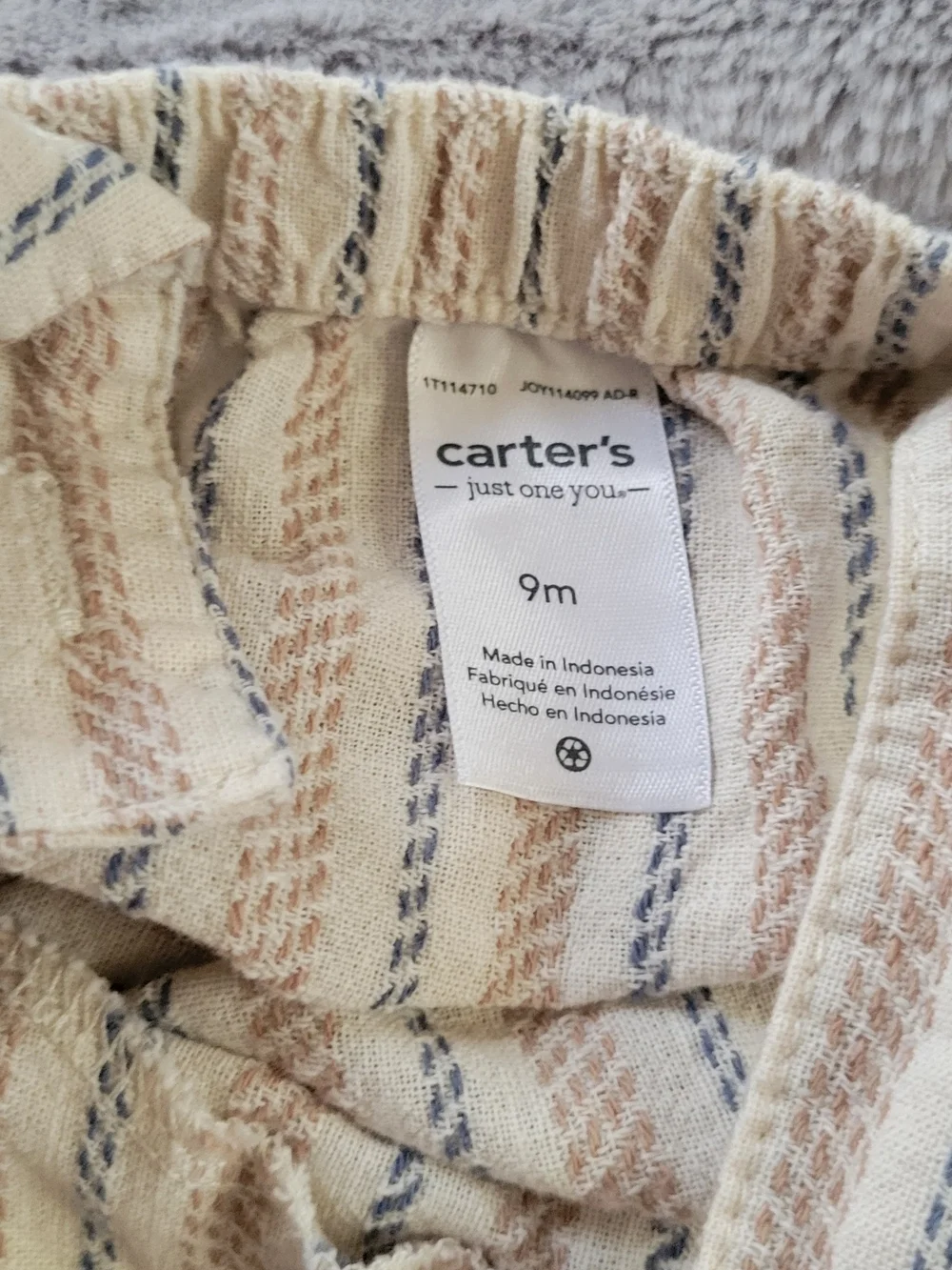 Carter's Cream Striped & Tan Tree Print Baby Rompers-size 9m